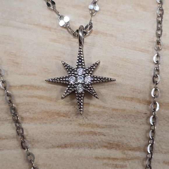 Delicate Sterling Silver 925 Layered Choker Chain Necklace CZ Star Moon Pendant - Picture 7 of 14